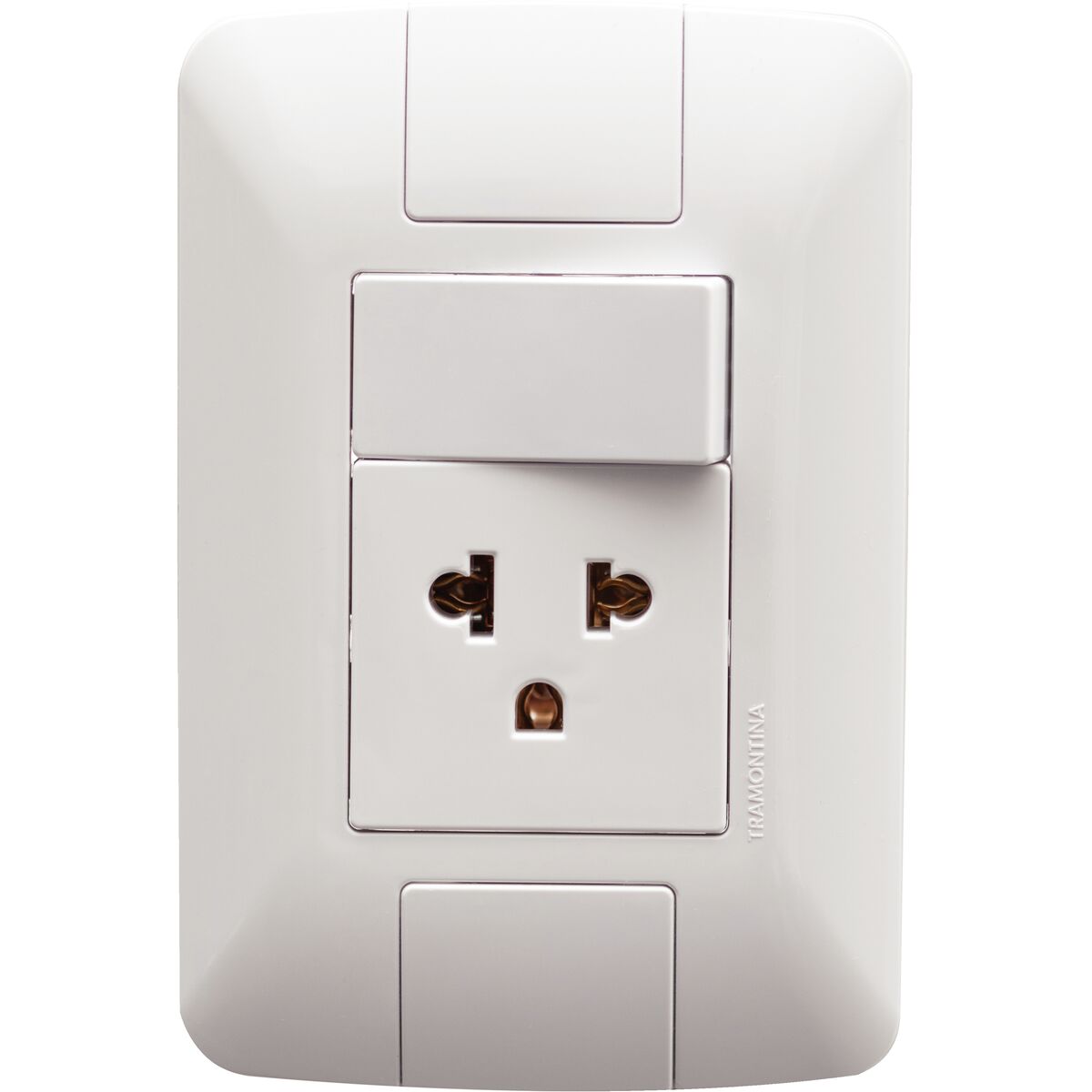 Conjunto 4x2 com 1 Interruptor Simples 10 A 250 V e 1 Tomada 2P+T 15 A - 16 A 250 V Tramontina Aria Branco Cor Branco - SKU 57241047 - 1 image number 0