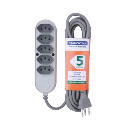Tramontina multi-plug 5-gang extension cord, 2P+T 10 A 250 V 5 m