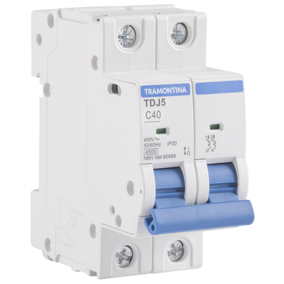 Minidisjuntor TDJ5-2C40 2 P 40 A 4,5 kA curva C Tramontina - SKU 58012127 - 1 image number 0