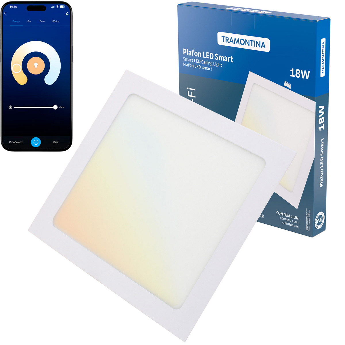 Plafon Smart LED Quadrado Sobrepor 18W Tramontina - SKU 58026321 - 8 image number 7