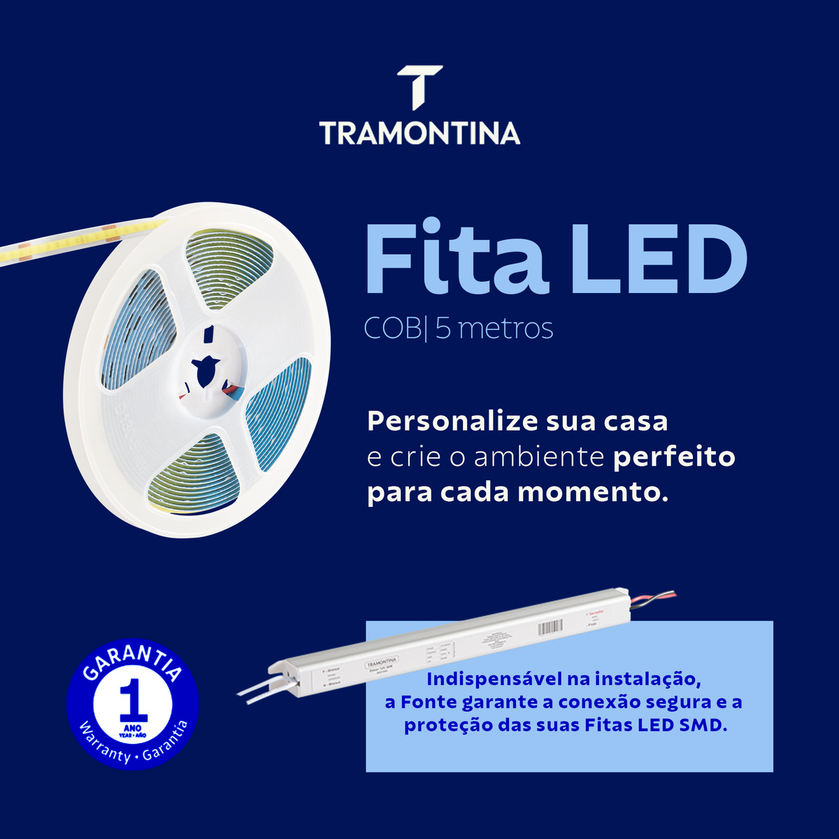 Fita LED COB Tramontina 12 W 12 V 3000 K Luz Amarela 5 m - SKU 58027961 - 4 image number 3