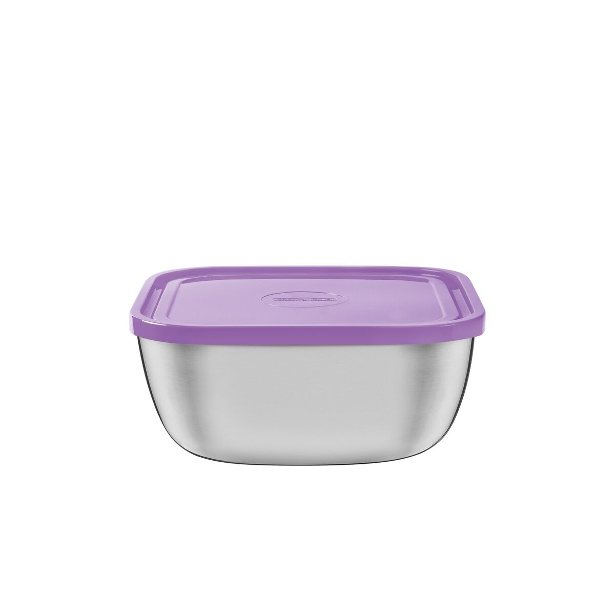 Tramontina Freezinox square stainless steel container with lilac plastic lid, 16 cm and 1.2 L