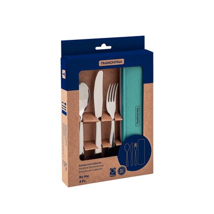 Tramontina By Me green travel flatware set with case, 4 pc set