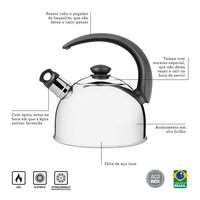Chaleira Tramontina com Apito em A&ccedil;o Inox Cabo Preto 3 L Cor Inox - SKU 61483023 - 2 image number 1