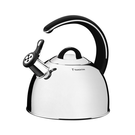 Chaleira Tramontina com Apito em A&ccedil;o Inox Fundo Triplo Cabo Preto 3,3 L Cor Inox - SKU 61488213