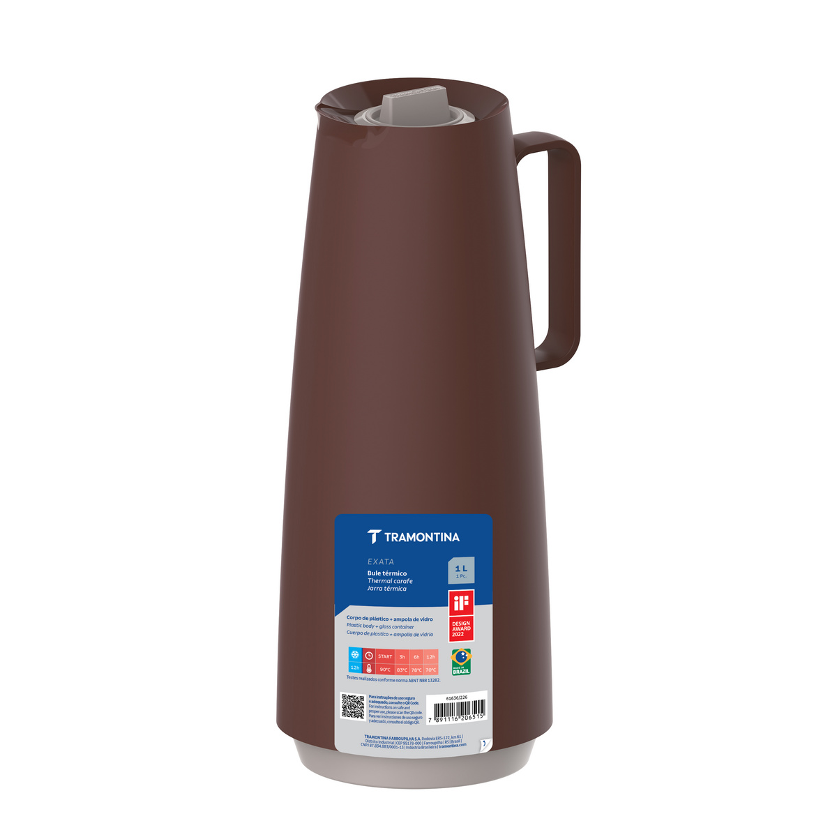 Bule T&eacute;rmico Tramontina Exata em Pl&aacute;stico Marrom Caf&eacute; com Ampola de Vidro 1 L Cor Bege - SKU 61636226 - 4 image number 3