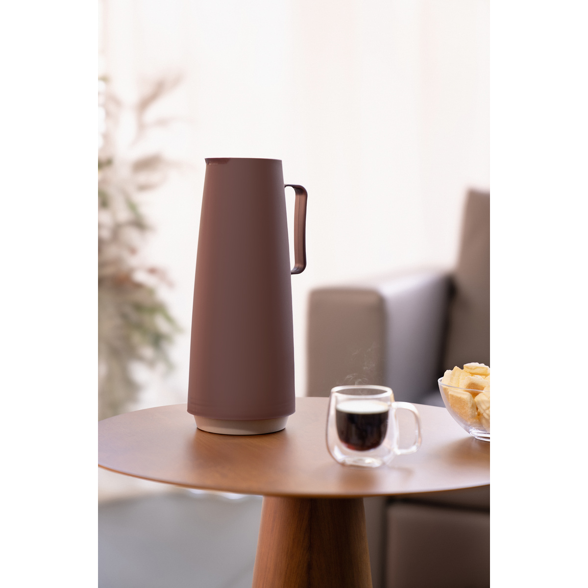 Bule T&eacute;rmico Tramontina Exata em Pl&aacute;stico Marrom Caf&eacute; com Ampola de Vidro 1 L Cor Bege - SKU 61636226 - 3 image number 2