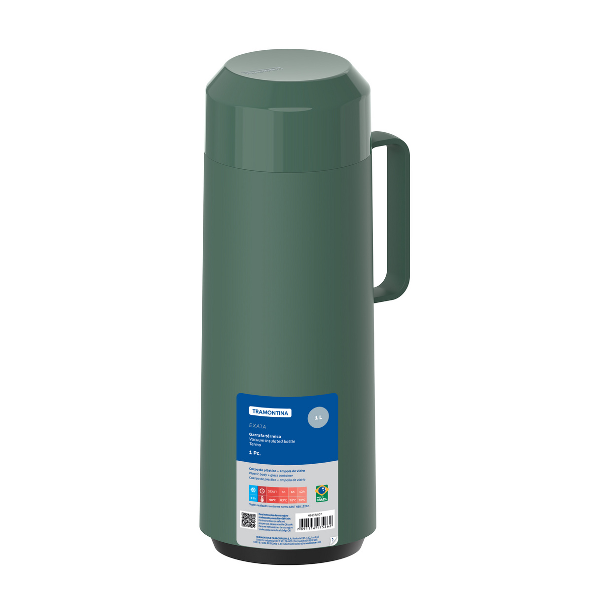 Garrafa T&eacute;rmica Tramontina Exata em Pl&aacute;stico Verde com Ampola de Vidro e Tampa Rosque&aacute;vel 1 L Cor Verde - SKU 61637507 - 12 image number 11