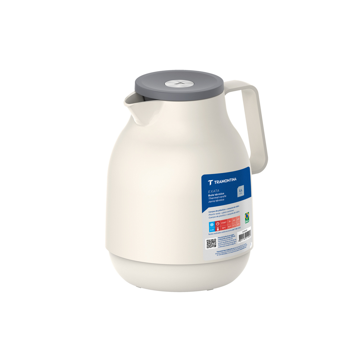 Bule T&eacute;rmico Tramontina Exata em Pl&aacute;stico Vanilla 1 L Tampa Rolha com Bot&atilde;o de Press&atilde;o Cor Azul - SKU 61638608 - 3 image number 2
