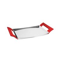 Tramontina rectangular stainless steel tray with red SAN handles, 46x27 cm