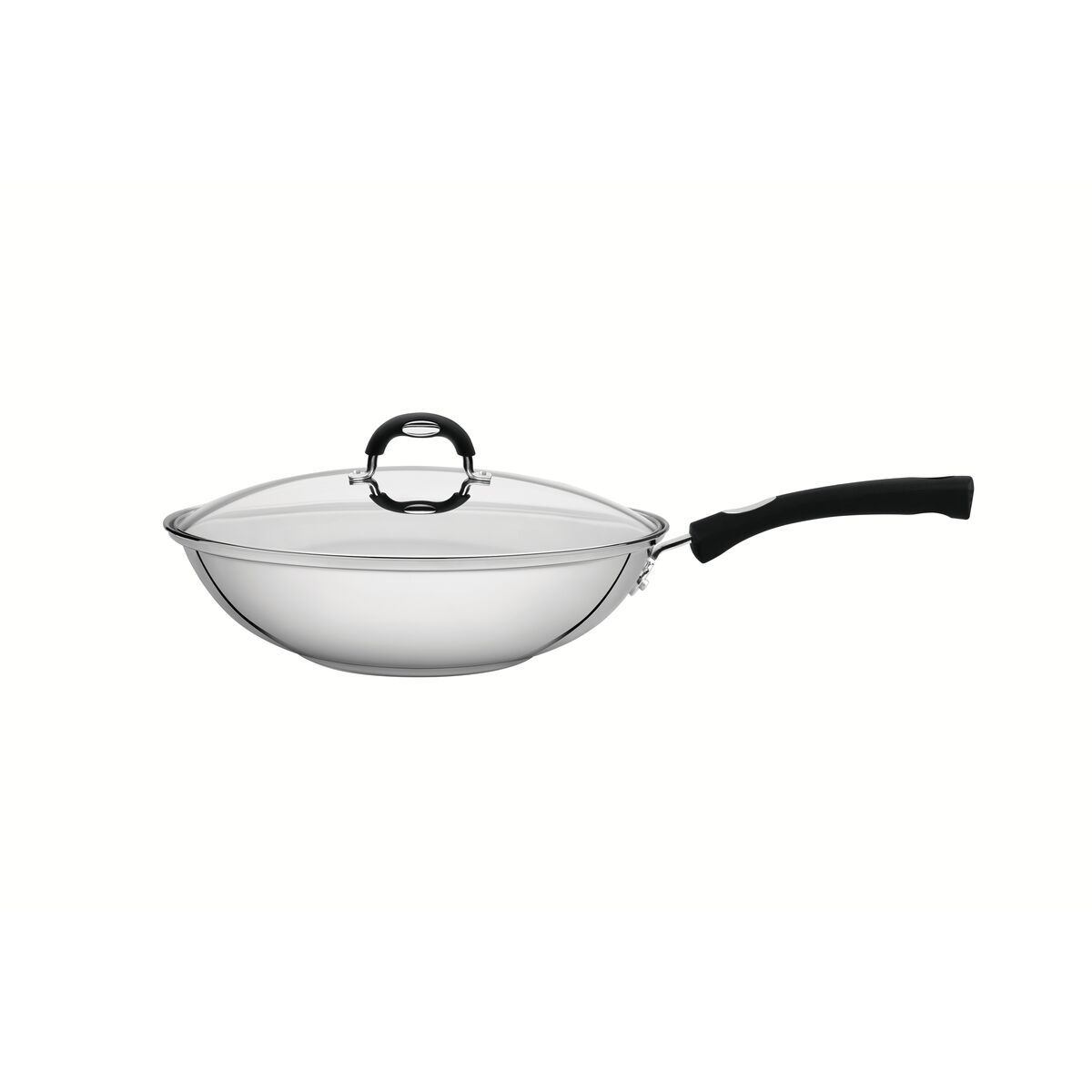 Tramontina Astro Silicone 28 cm Triple Bottom Stainless Steel Wok and Glass Lid 3,3 L