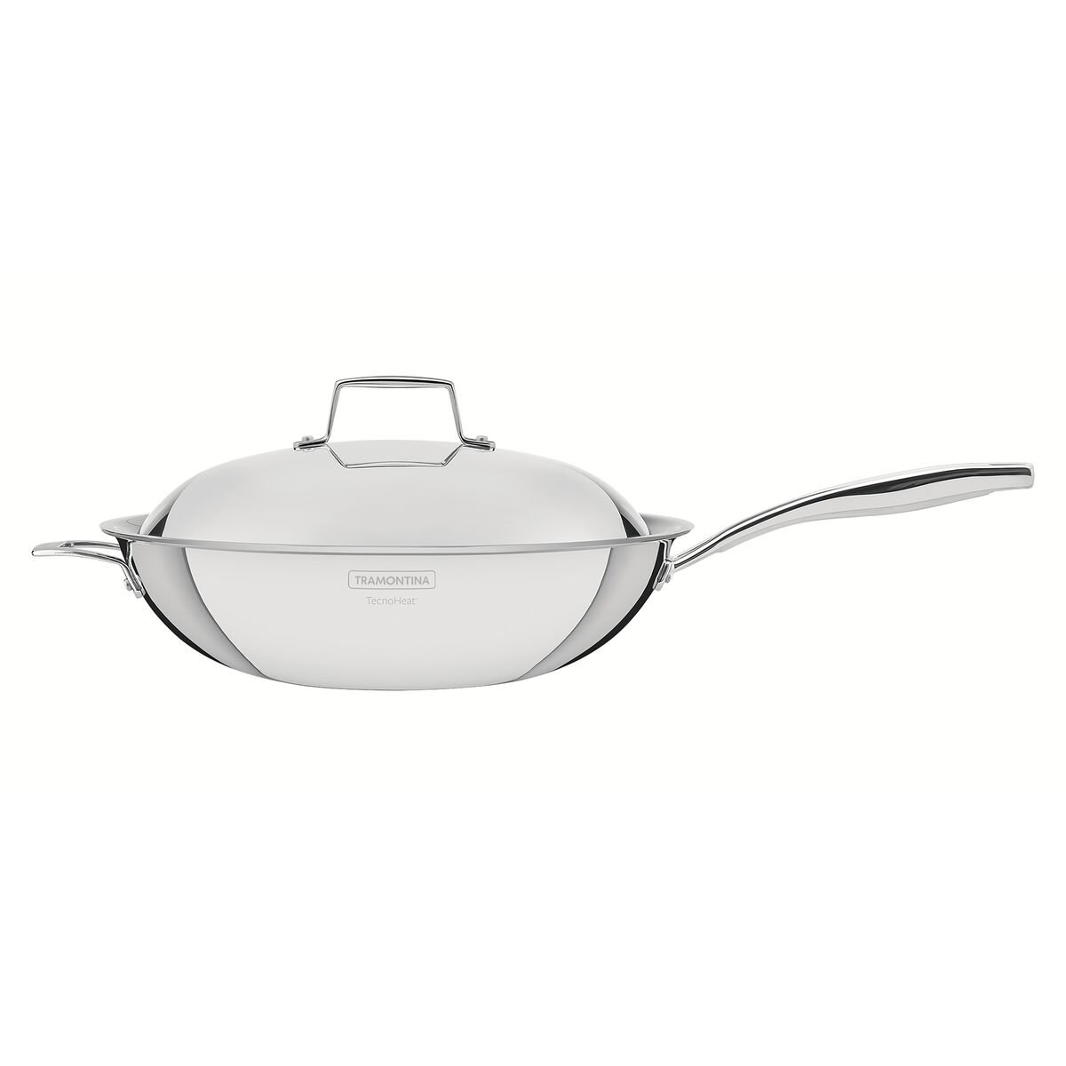 Tramontina Grano 32 cm 5.2 L stainless steel wok with tri-ply body, lid and long handle
