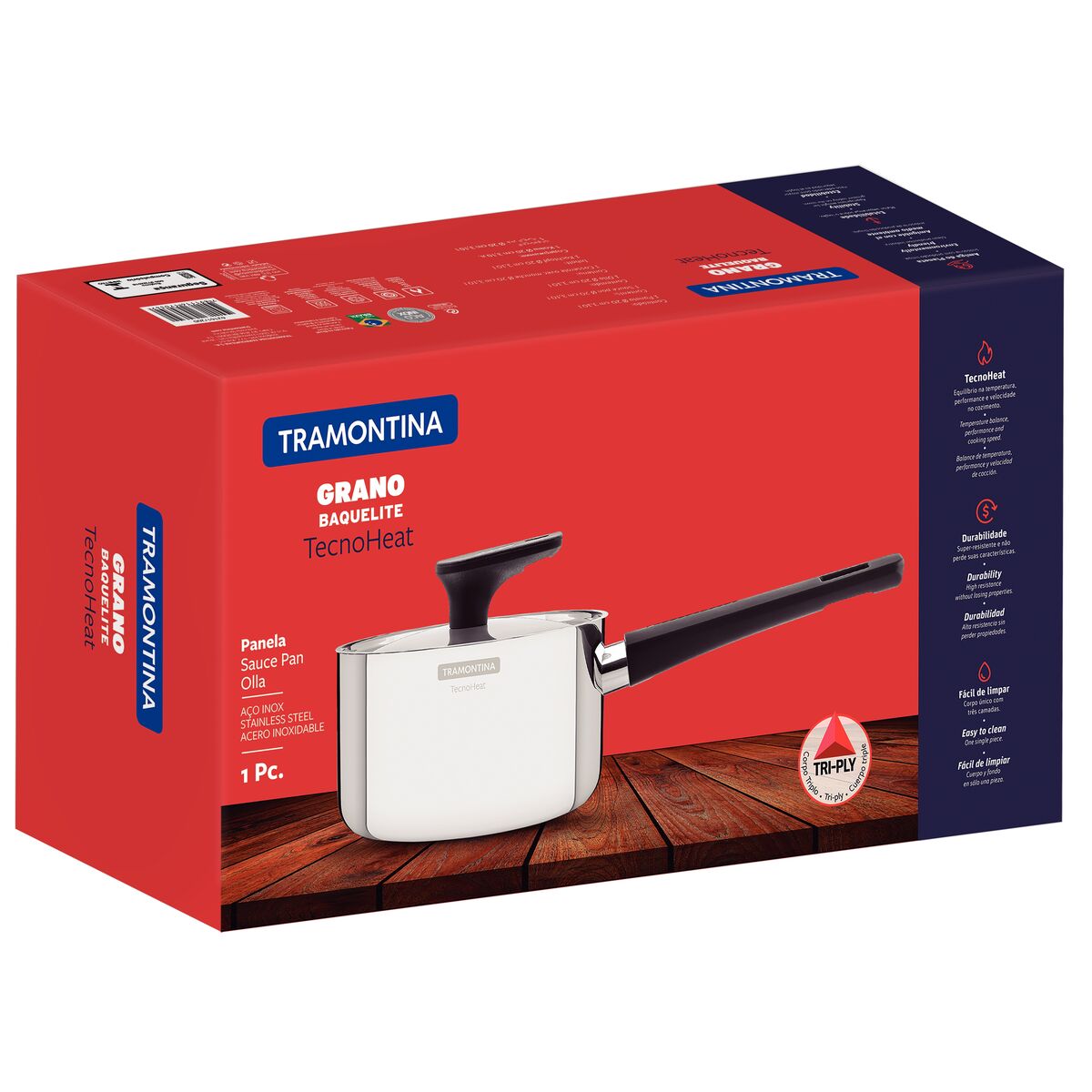 Panela Tramontina Grano Baquelite em Aço Inox com Corpo Triplo Tampa e Cabo de Baquelite 20 cm 3,1 L Cor Inox - SKU 62161200 - 6 image number 5