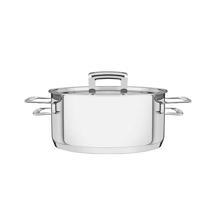 Caçarola Tramontina Brava Rasa em Aço Inox Fundo Triplo com Tampa Plana e Alças 24 cm 4,8 L