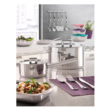 Tramontina Brava stainless steel 4-piece cookware set with flat