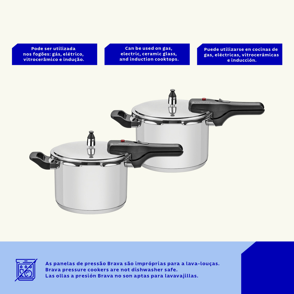 Panela de Press&atilde;o Tramontina Brava em A&ccedil;o Inox com Fundo Triplo 20 cm 4,5 L Cor Inox - SKU 62416200 - 10 image number 9