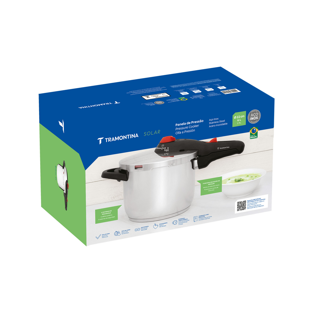 Panela de Press&atilde;o Tramontina Solar em A&ccedil;o Inox Fundo Triplo com 5 Dispositivos de Seguran&ccedil;a 22 cm 6 L Cor Inox - SKU 62516223 - 20 image number 19