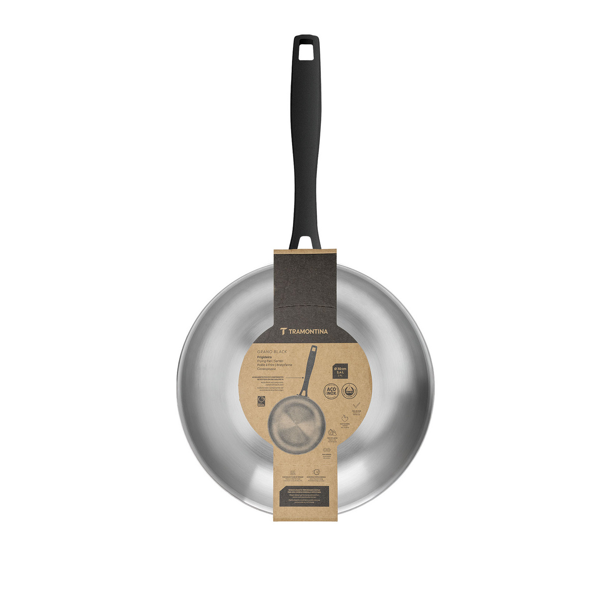 Frigideira Tramontina Grano Black em Aço Inox Corpo Triplo com Cabo 30 cm 3,4 L Cor Inox - SKU 62595300 - 4 image number 3