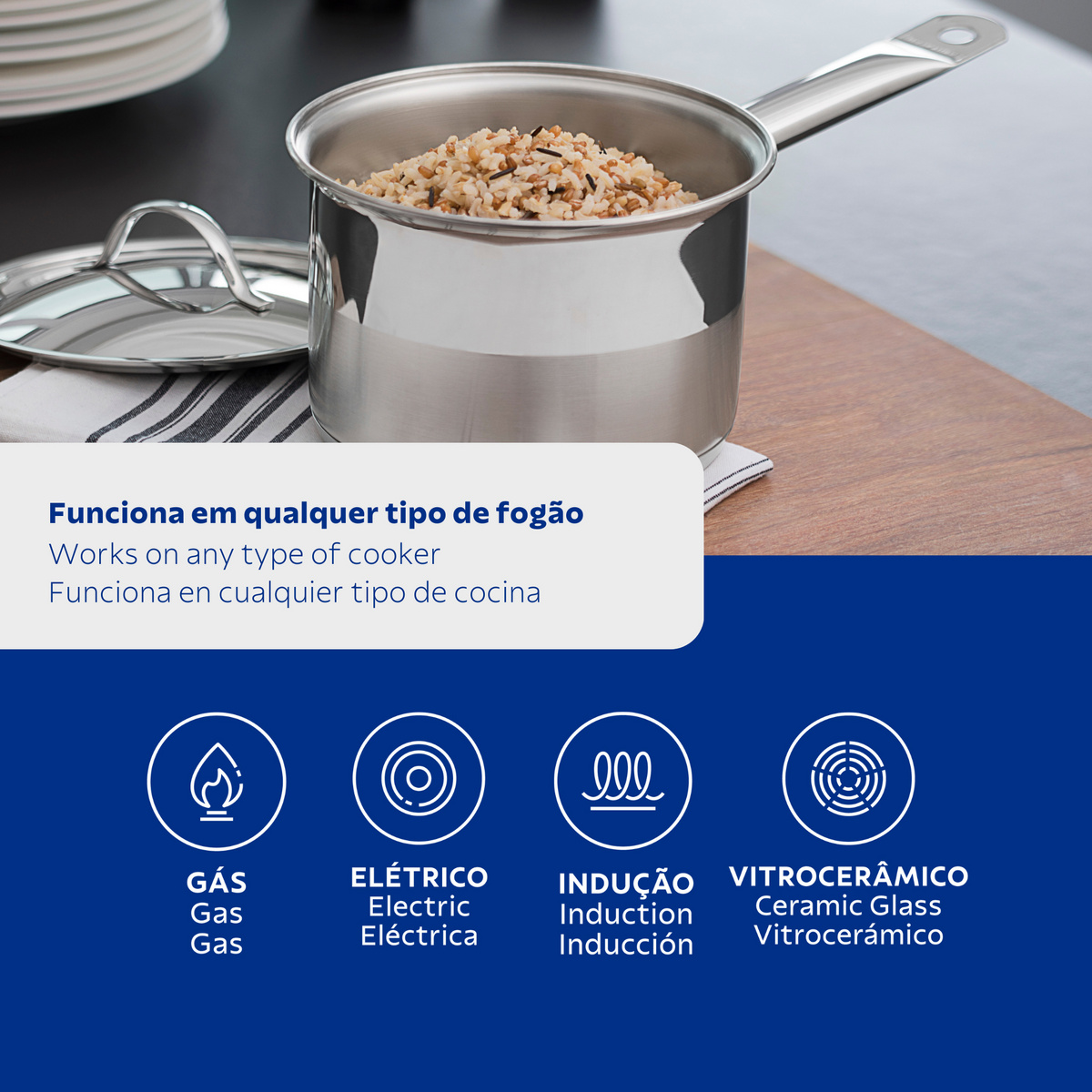 Caldeir&atilde;o Tramontina Professional em A&ccedil;o Inox Fundo Triplo com Tampa Plana Detalhe Satinado e Cabo 16 cm 2,2 L Cor Inox - SKU 62627160 - 4 image number 3