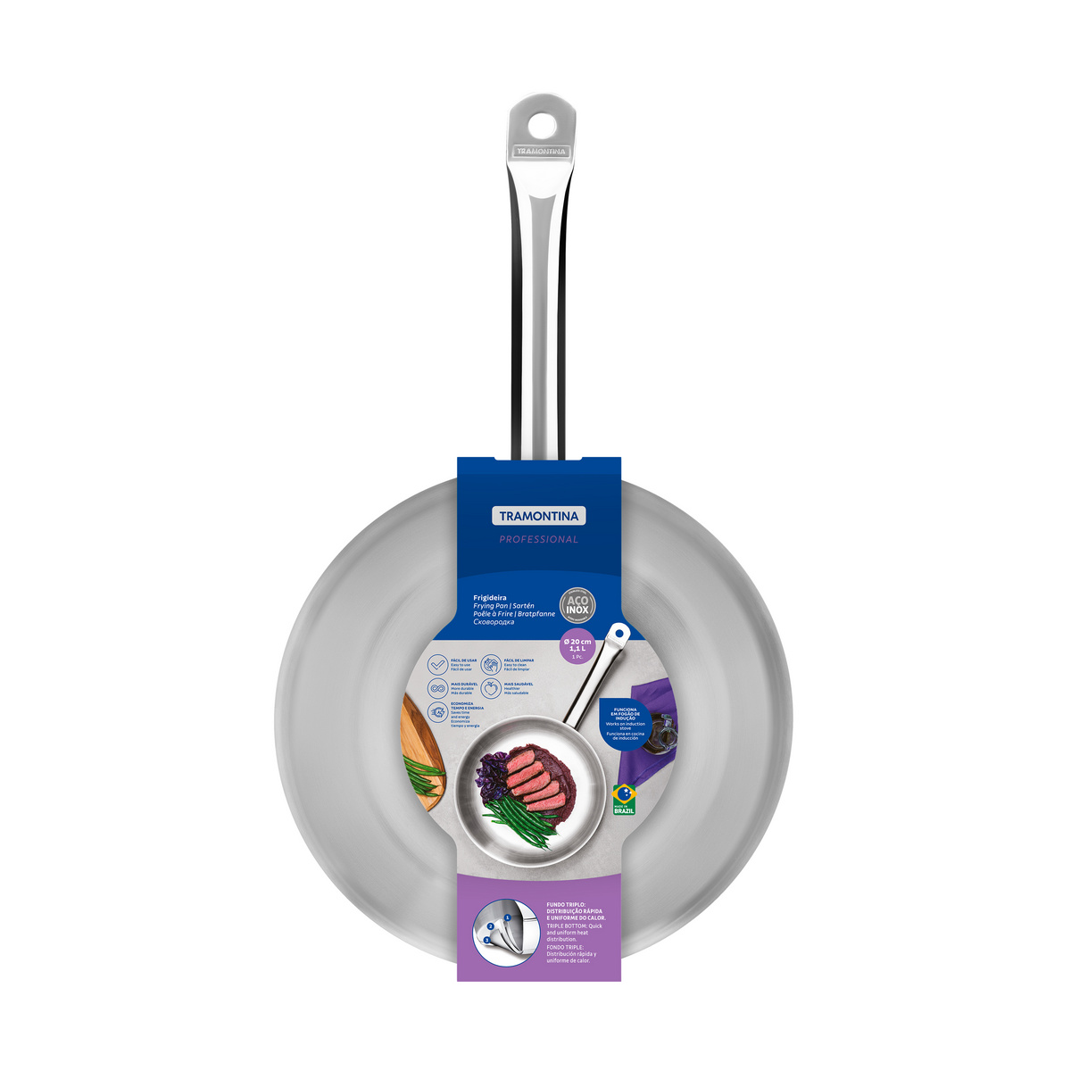 Frigideira Tramontina Professional Rasa em Aço Inox Fundo Triplo com Cabo 20 cm 1,1 L Cor Inox - SKU 62633200 - 9 image number 8