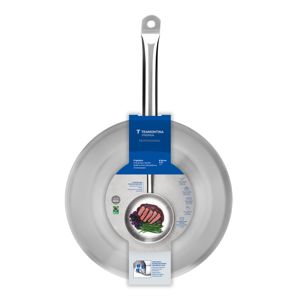 Frigideira Tramontina Professional Rasa em A&ccedil;o Inox Fundo Triplo com Cabo 30 cm 2,9 L Cor Inox - SKU 62633300 - 11 image number 10