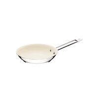 Tramontina Professional 26 cm 2 L shallow stainless steel frying pan with long handle, tri-ply base and interior beige ceramic coating