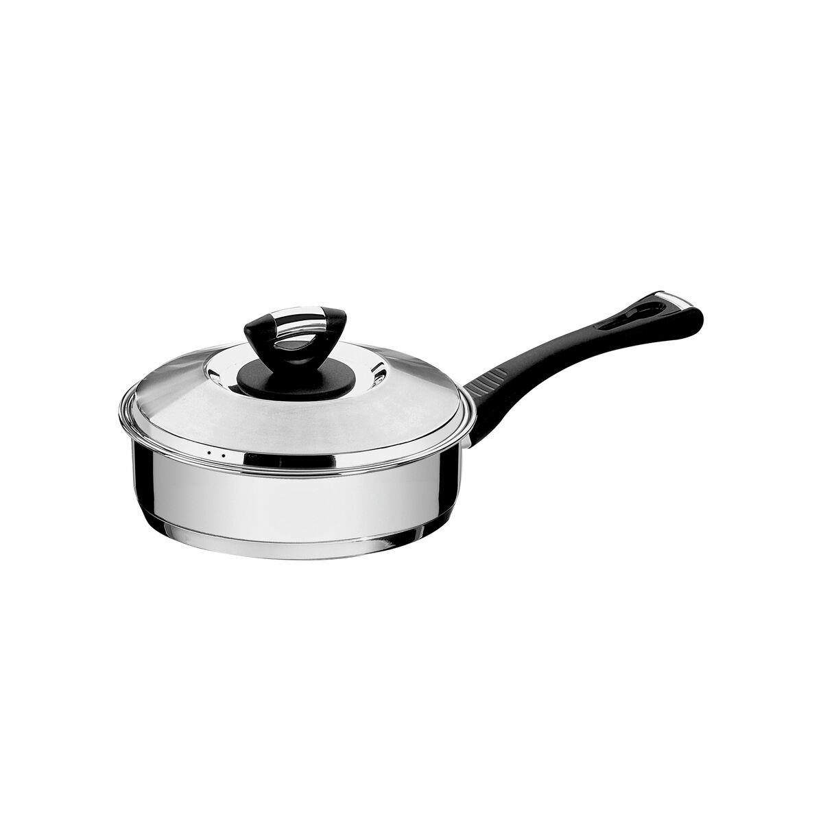 Tramontina Solar Bakelite stainless steel frying pan with lid, long handle and tri-ply base, 20 cm 2.1 L