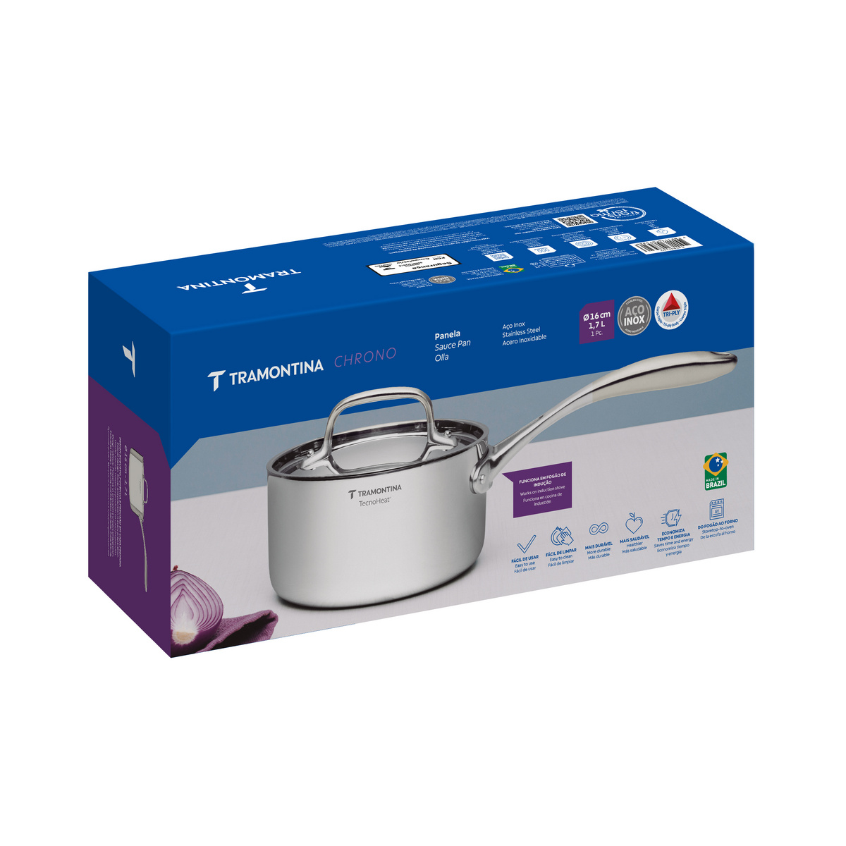 Panela Tramontina Chrono em A&ccedil;o Inox Corpo Triplo com Tampa e Cabo 16 cm 1,7 L Cor Inox - SKU 62961160 - 5 image number 4