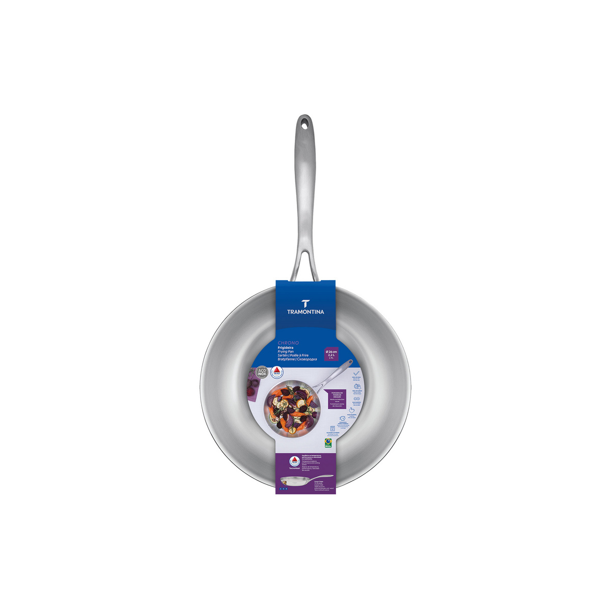 Frigideira Tramontina Chrono em A&ccedil;o Inox com Corpo Triplo e Cabo 26 cm 2,2 L Cor Inox - SKU 62975260 - 4 image number 3