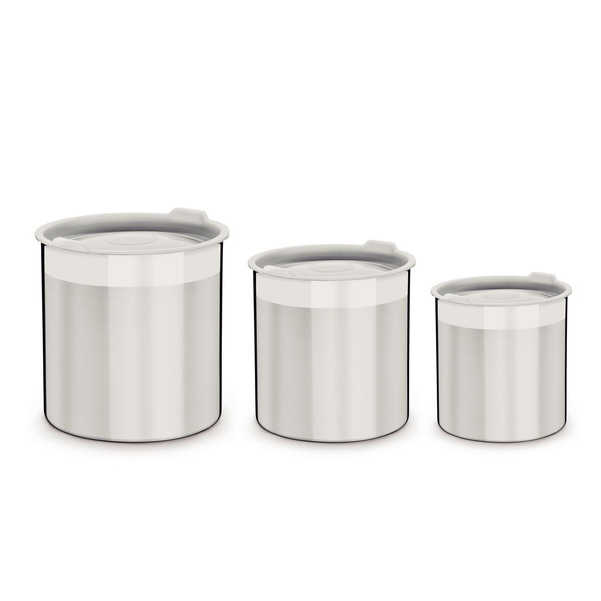 Tramontina Cucina stainless steel container set with white plastic lid, 3 pieces