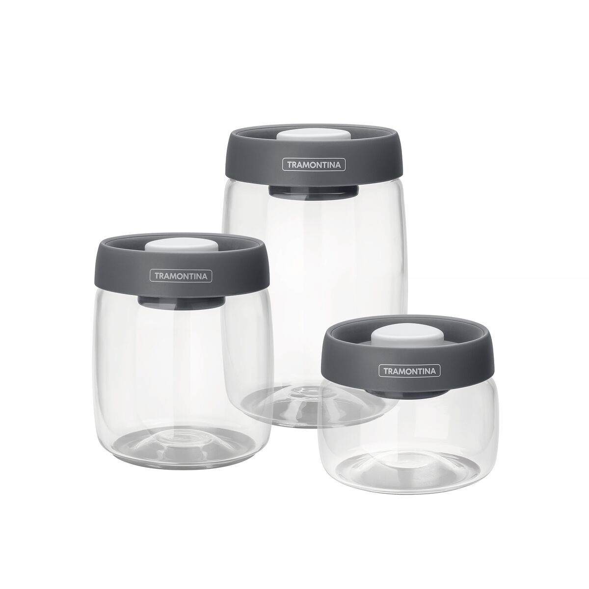 Tramontina Purezza glass container set with vacuum plastic lids, 3 pc set
