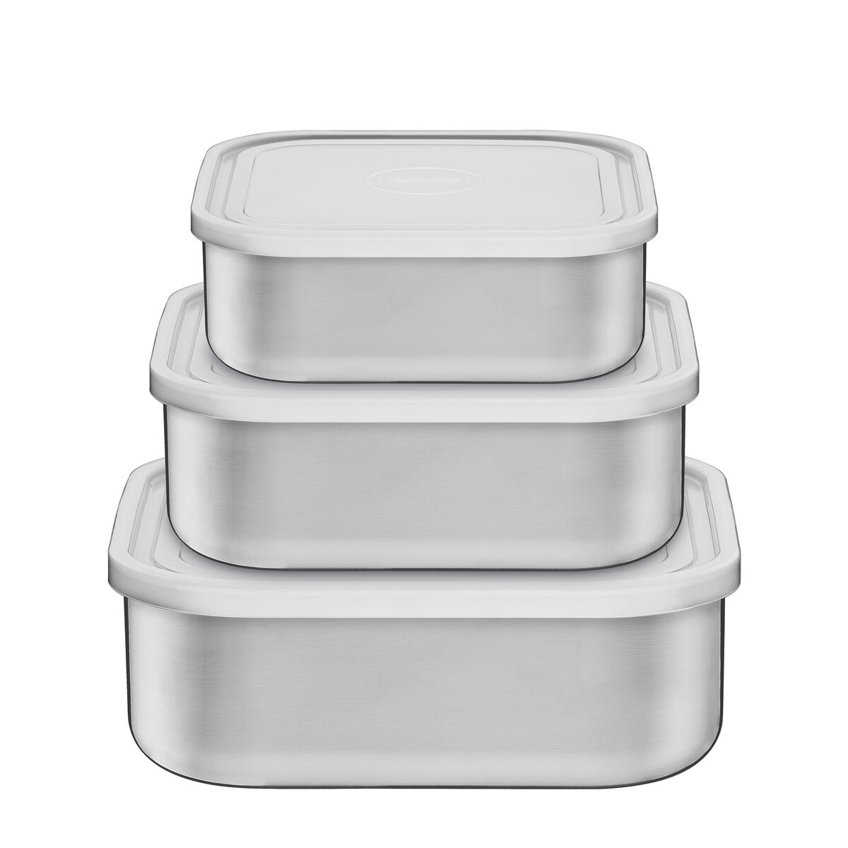 Tramontina Freezinox square stainless steel container set with plastic lid, 3 pieces