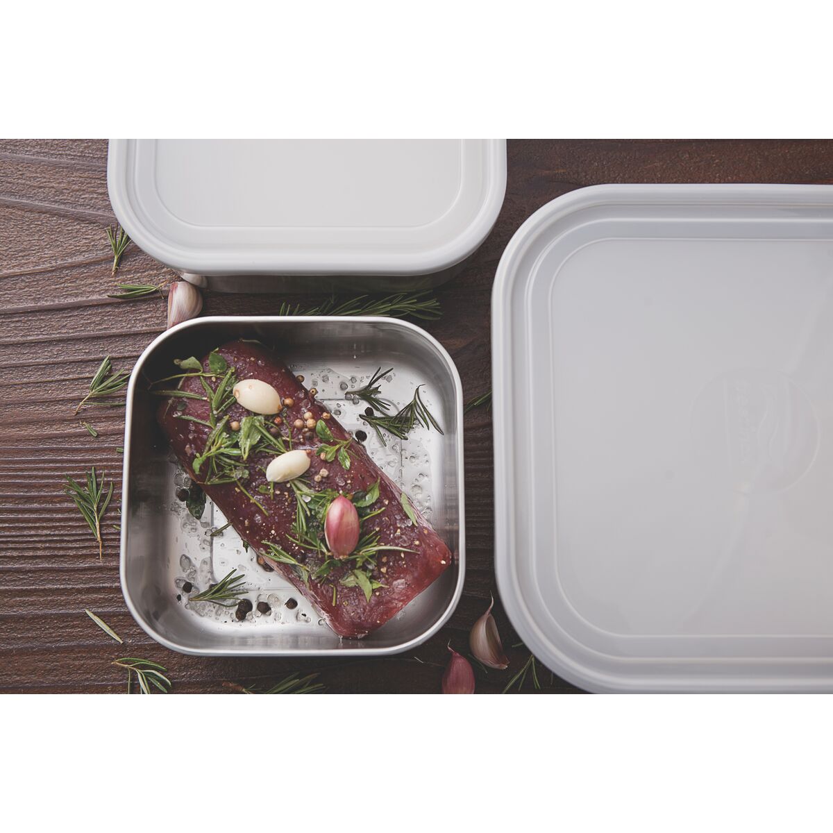 Tramontina Freezinox square stainless steel container set with plastic