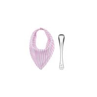 Tramontina Le Petit infant set with pink bib and stainless steel spoon, 2 pc set
