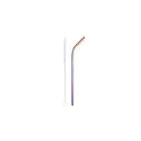 Tramontina iridescent stainless steel children?s drinking straw set with cleaning brush, 2 pc set