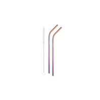Tramontina stainless steel iridescent drinking straw set with cleaning brush, 3 pc set