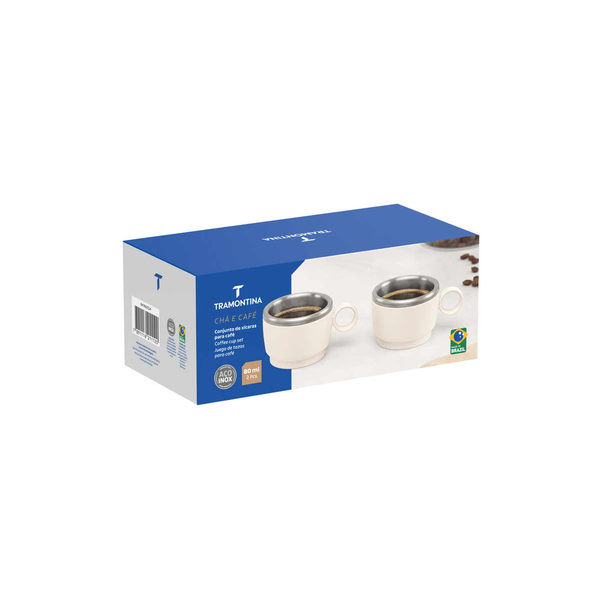 Conjunto de X&iacute;caras para Caf&eacute; Tramontina Empilh&aacute;veis em A&ccedil;o Inox com Revestimento em ABS Branco e Al&ccedil;a Redonda 2 Pe&ccedil;as 80 ml - SKU 64760324 - 3 image number 2