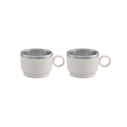 Conjunto de X&iacute;caras para Caf&eacute; Tramontina Empilh&aacute;veis em A&ccedil;o Inox com Revestimento em ABS Branco e Al&ccedil;a Redonda 2 Pe&ccedil;as 80 ml - SKU 64760324 - 1