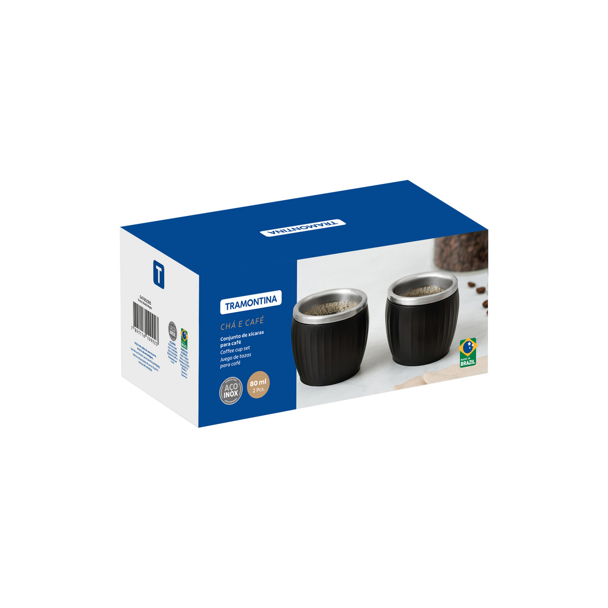 Conjunto de X&iacute;caras para Caf&eacute; Tramontina Empilh&aacute;veis em A&ccedil;o Inox com Revestimento em ABS Preto sem Al&ccedil;a 2 Pe&ccedil;as 80 ml - SKU 64760343 - 5 image number 4