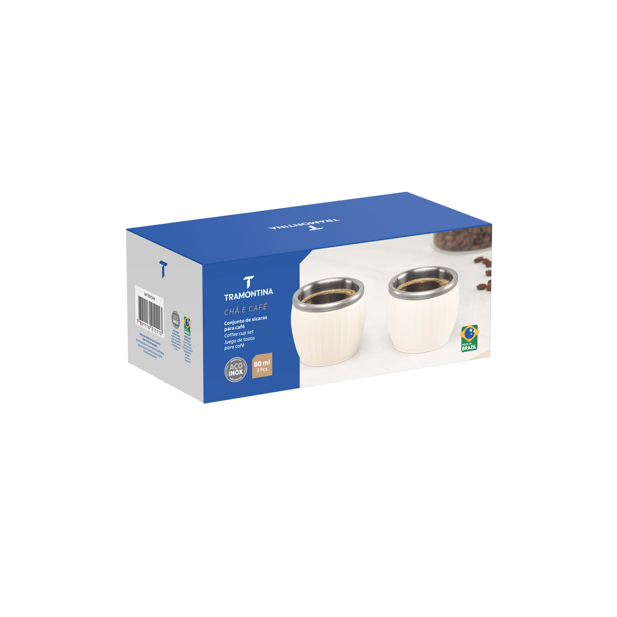 Conjunto de X&iacute;caras para Caf&eacute; Tramontina Empilh&aacute;veis em A&ccedil;o Inox com Revestimento em ABS Branco sem Al&ccedil;a 2 Pe&ccedil;as 80 ml Cor Branco - SKU 64760344 - 3 image number 2