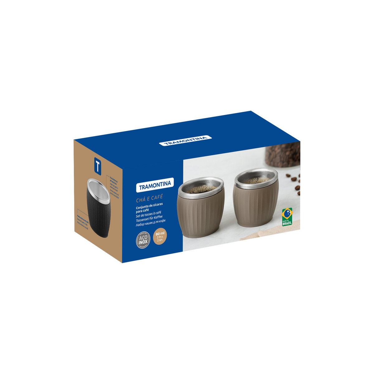 Conjunto de X&iacute;caras para Caf&eacute; Tramontina Empilh&aacute;veis em A&ccedil;o Inox com Revestimento em ABS Cinza sem Al&ccedil;a 2 Pe&ccedil;as 80 ml Cor Cinza - SKU 64760348 - 4 image number 3