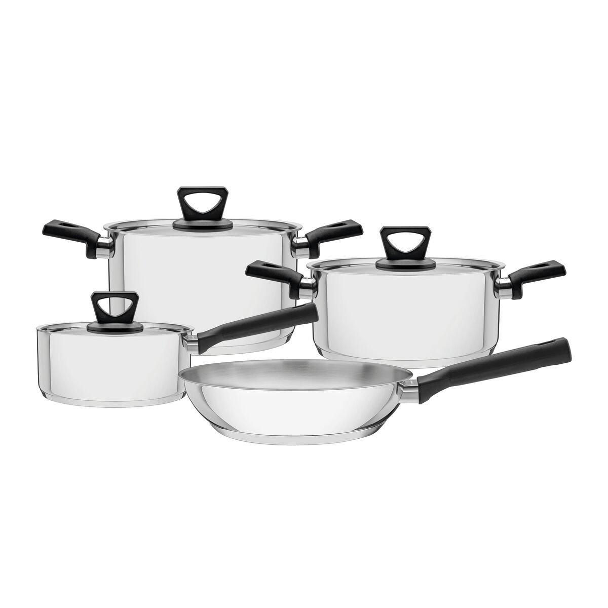 Tramontina Brava Bakelite stainless steel cookware set with tri-ply base and Bakelite handles, 4 pc set