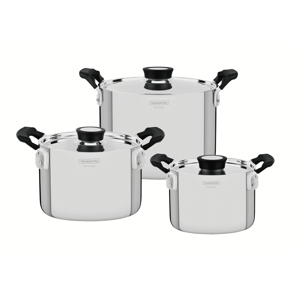 Tramontina Grano Compact 3-Piece Stainless Steel Cookware Set with Triple Body and Black Bakelite Handles