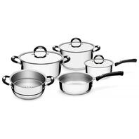Tramontina Duo Silicone stainless steel cookware set with tri-ply base and silicone handles, 5 pieces