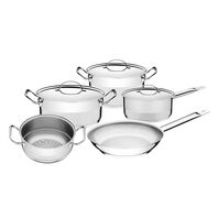 Tramontina Professional stainless steel cookware set with flat lid, tri-ply base and satin detailing, 5 pc set