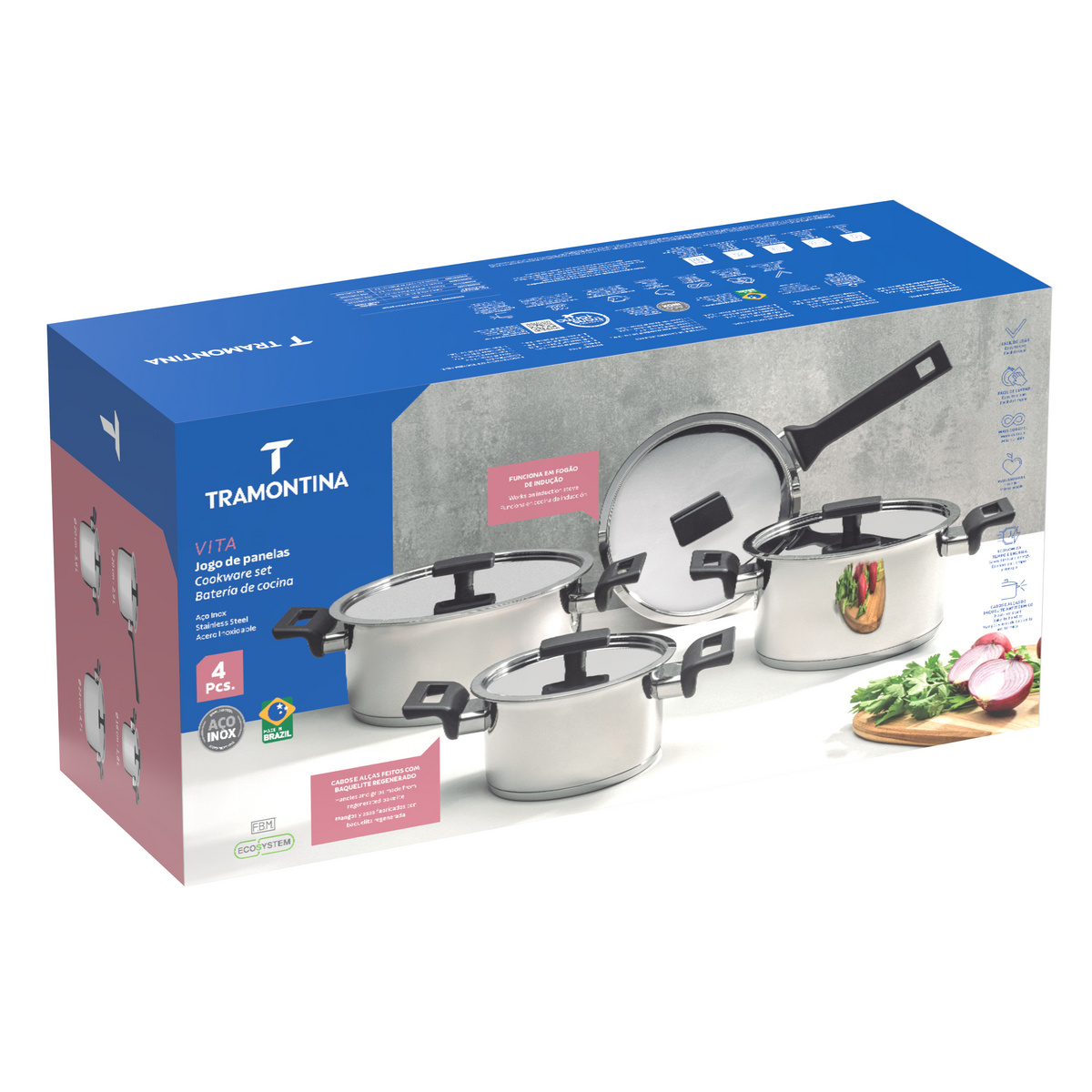 Jogo de Panelas Tramontina Vita em A&ccedil;o Inox com Fundo Triplo 4 Pe&ccedil;as Cor Inox - SKU 65680000 - 6 image number 5