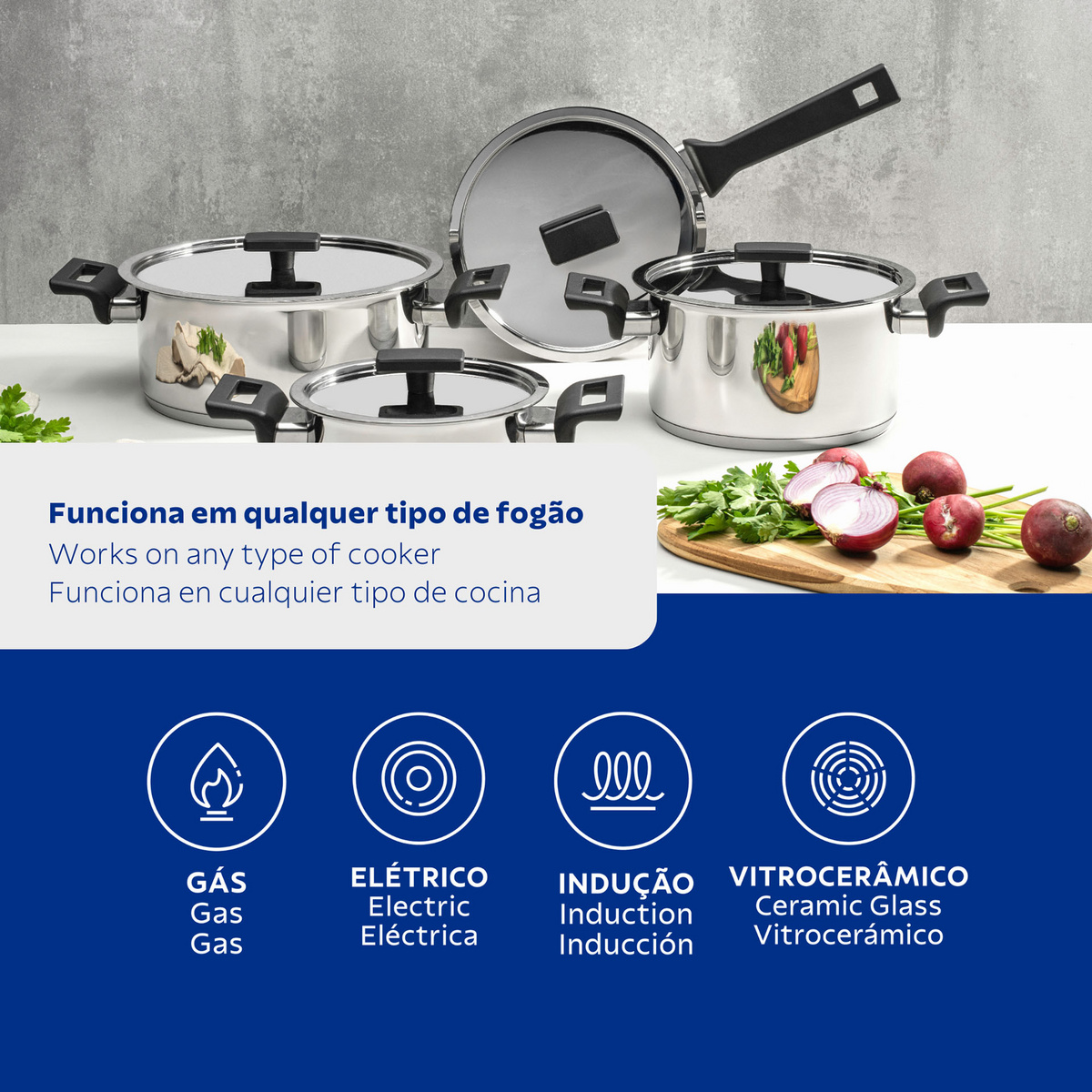 Jogo de Panelas Tramontina Vita em A&ccedil;o Inox com Fundo Triplo 4 Pe&ccedil;as Cor Inox - SKU 65680000 - 2 image number 1