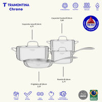 Jogo de Panelas Tramontina Chrono em A&ccedil;o Inox com Corpo Triplo 4 Pe&ccedil;as Cor Inox - SKU 65960000 - 2 image number 1