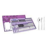 Tramontina Angra stainless steel flatware set with table knives, mirror finish and detailing on the handles, 72 pc set