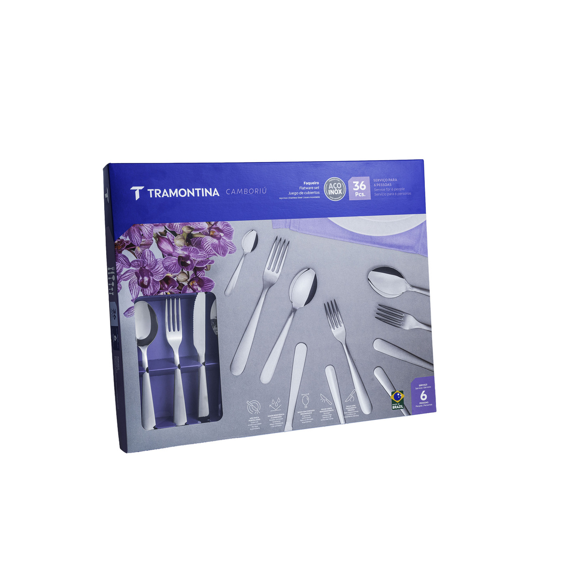 Faqueiro Tramontina Cambori&uacute; em A&ccedil;o Inox com Facas para Churrasco 36 Pe&ccedil;as Cor Inox - SKU 66904790 - 4 image number 3